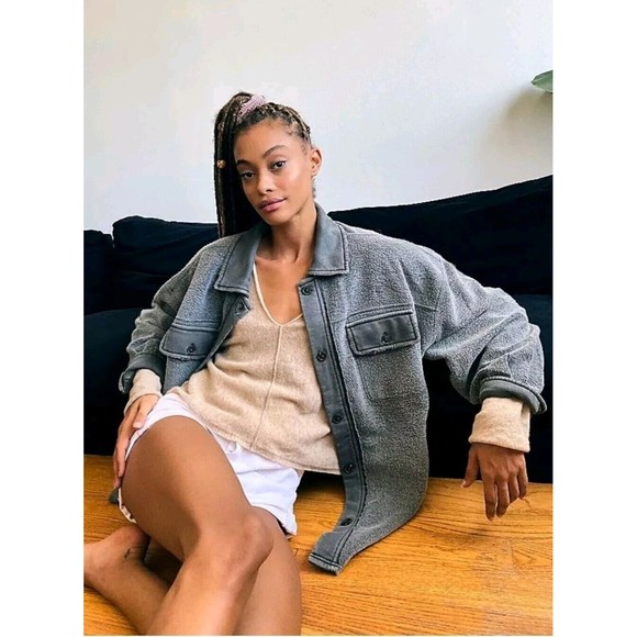 Free People Ruby Jacket Eucalyptus Oak Large Shacket EUC - Picture 1 of 5